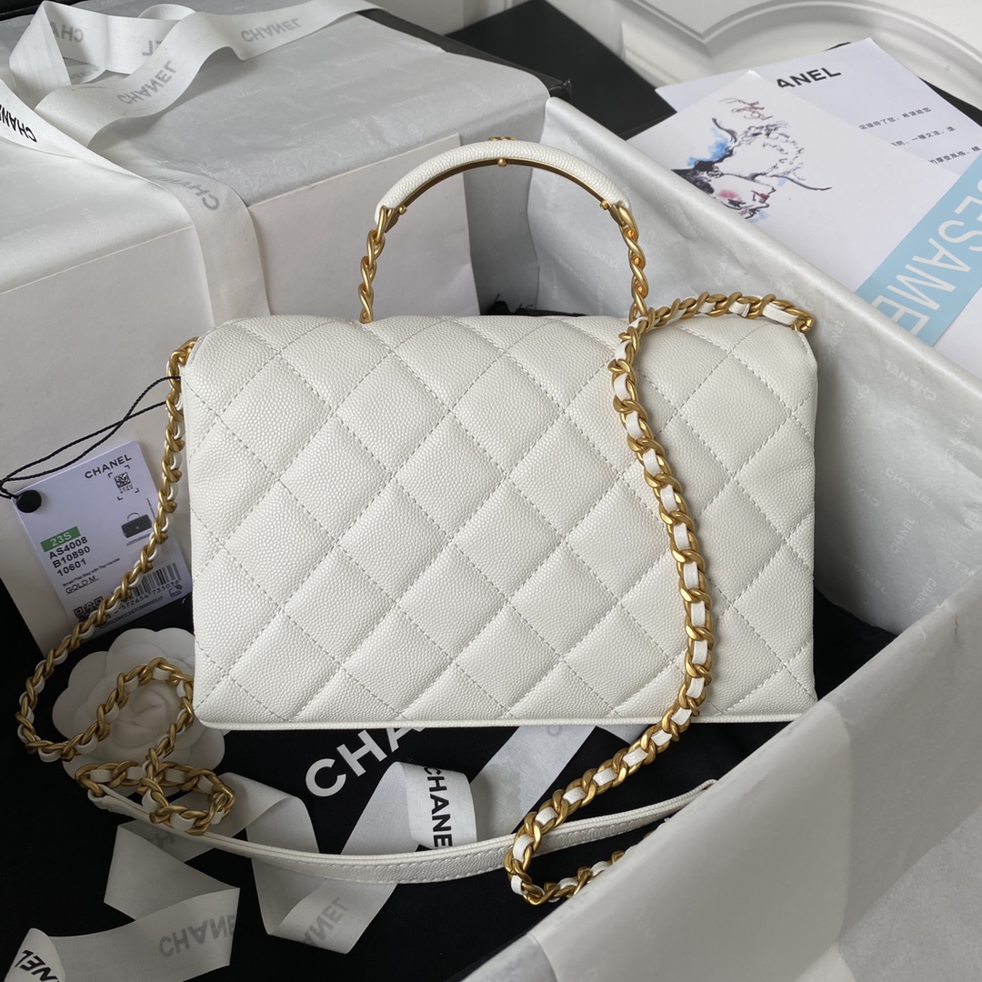 Top Handle Small Grained Calfskin Flap Chain Handbag Shoulder Bag AS4008 White